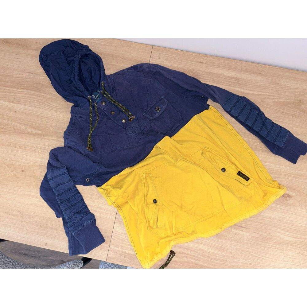 Polo Ralph Lauren Mens XL Custom Fit Quilted Blue Yellow Pullover Hoodie